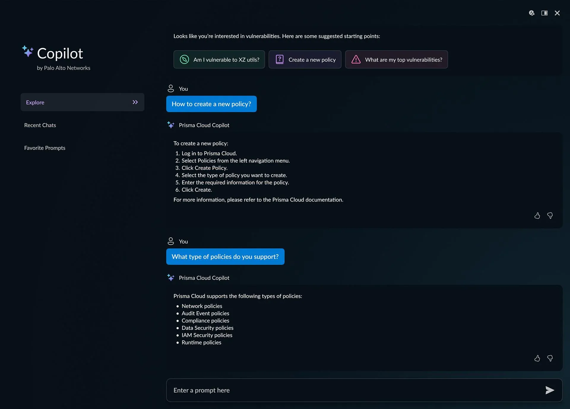 Copilot suggesting starting prompts and answering a how-to question from the docs